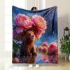 1PC Animals Under The Flowers on A Rainy Day Printed Blanket, All-Season Multi-Use for Nap Camping Travel Car Sofa Luxury Gifts