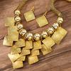 2 PCS European American Fashion Geometric Square Metal Necklace Earring Set Vintage Statement Choker Accessories