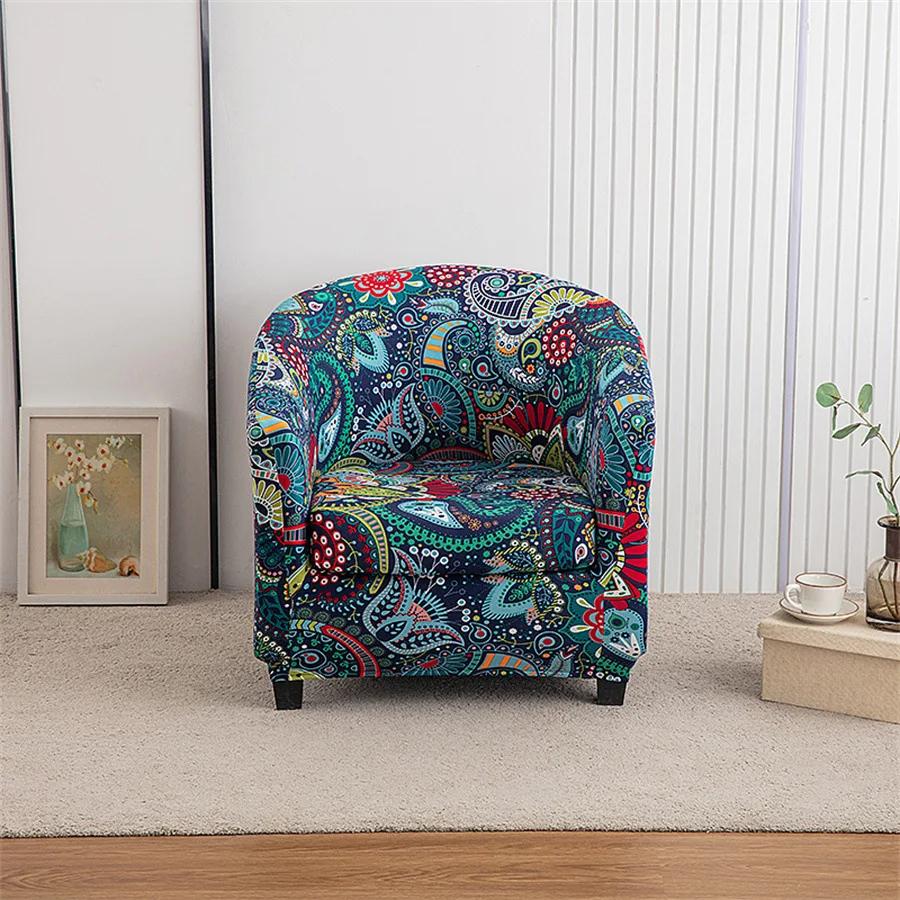 Spandex Tub Chair Cover Flower Print Club Armchair Slipcover Elastic Washable Seat Case Protector for Living Room Home Decor