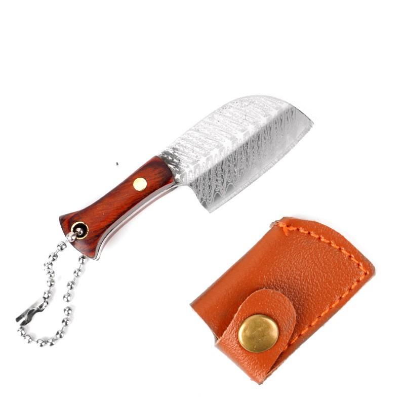 Wooden Handle Mini Knife with Leather Cover Multitool Hand Tools Express Cutter Keychain Pocket Knife Gift for Men Women