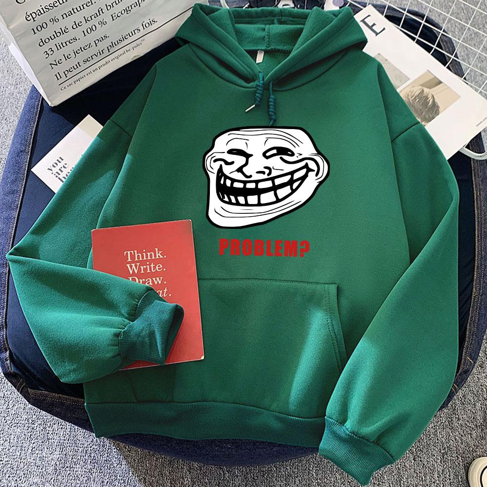 Problem Trollfaces Hoodies Funny Graphic Printing Sweatshirts Winter Women Long Sleeve Warm Pullovers Hooded Cartoon Clothes