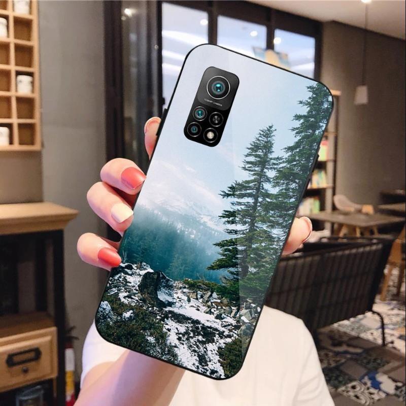 Husă Telefon Copac Pădure Munte Pentru Xiaomi 12 11T 10 9 Redmi Note 11 10 10S Pro Redmi 9 9A 8 Negru PC Sticlă Husă Telefon