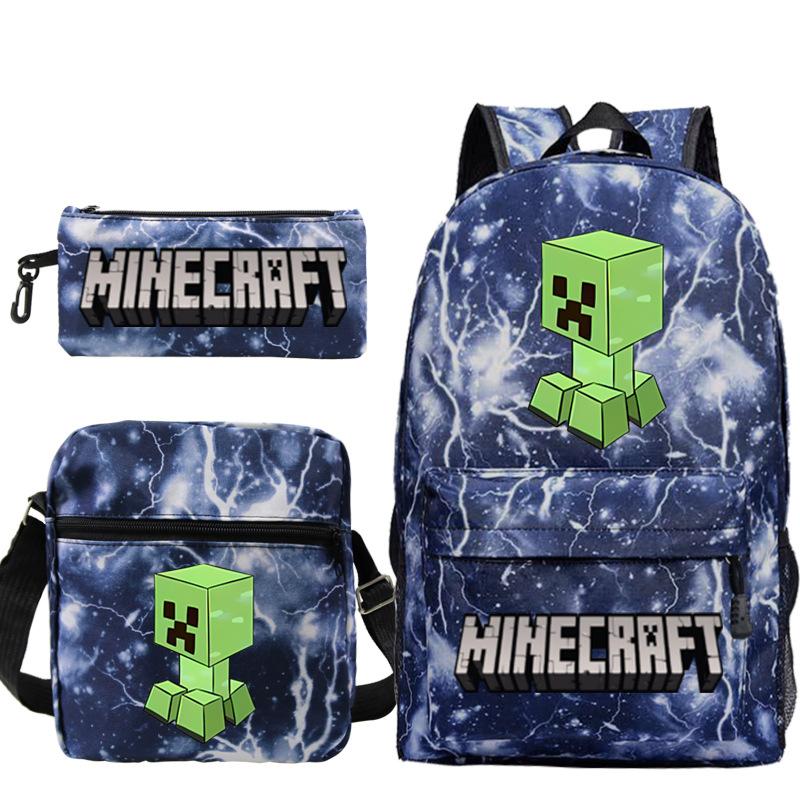 Game Minecraft Printed Children'S School Bag Oblique Span Bag Stationery Pencil Bag Student Backpack Set