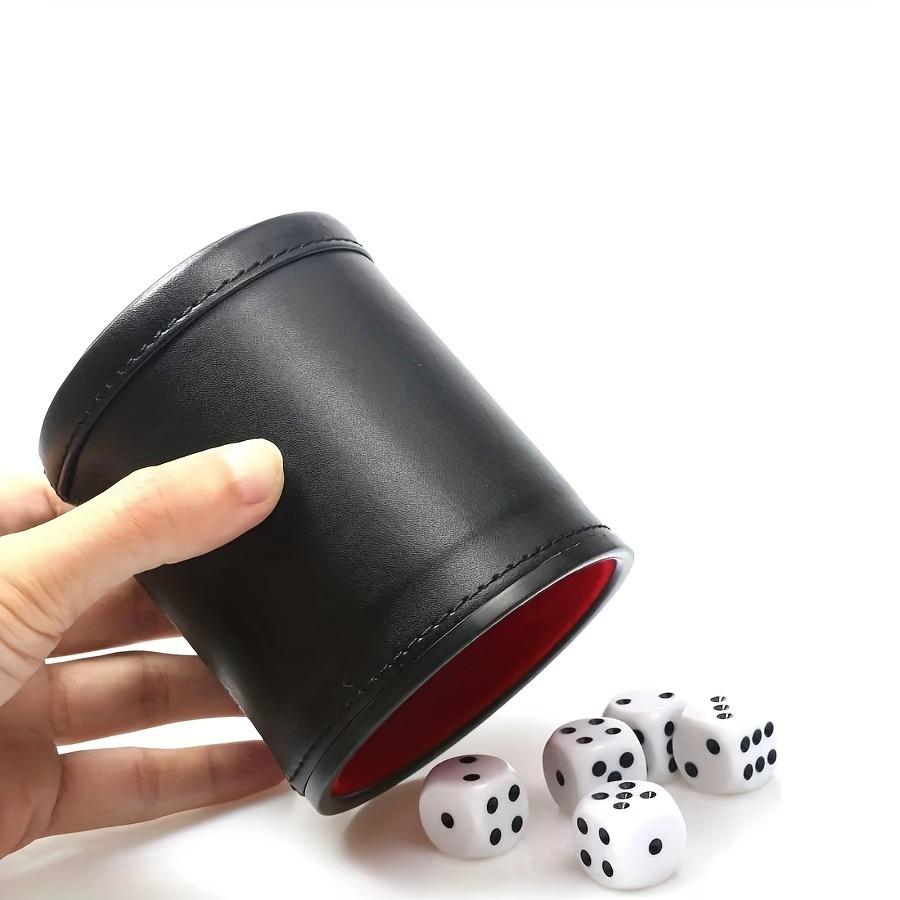 1pc PU Leather Dice Cup, Quiet Dice for Board Games, Party Game Type, with Red Liner, Includes 5 Standard Dice, for Ages 14+