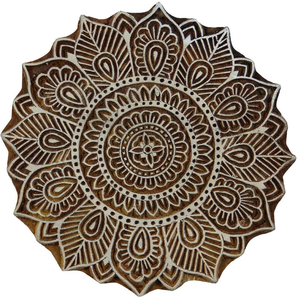 Hand Carved Floral Pattern Textile Wood Stamp Printing Blocks Wooden Block