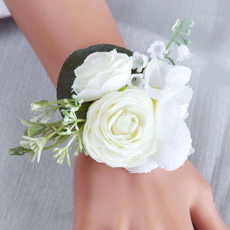 Wedding Flower Wrist Corsages Boutonniere for Bride Groom Natural Looking Artificial Rose Flower for Special Occasion