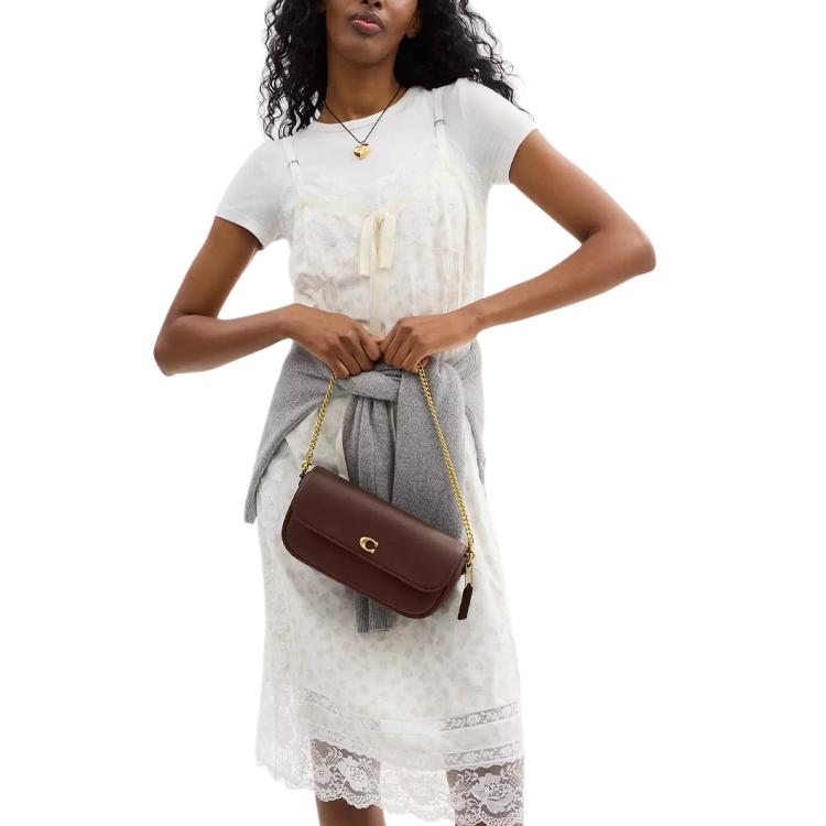 Coach Brooke 25 Logo Chain Shoulder Bag Women Shoulder Bag Gold Brown CAN90-B4MPL
