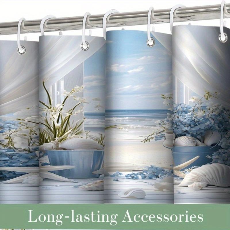 Beach Pattern Shower Curtain - Modern Personality, Waterproof Polyester, Rainbow Cartoon Theme, All-Season,  Bath Decor