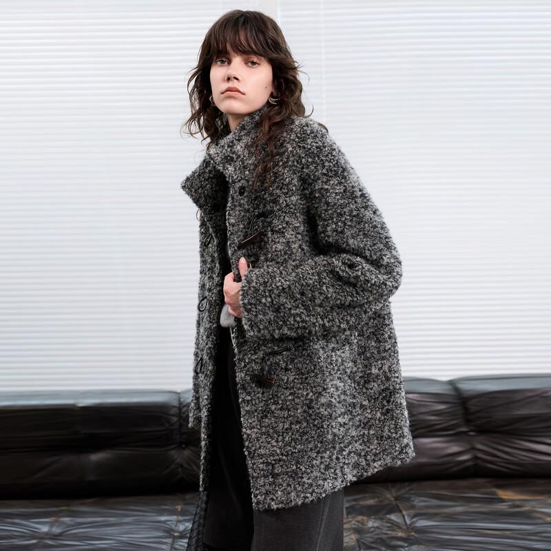 Women's Wool Blend Boucle Stand Collar Coat