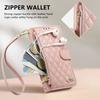 For iPhone 17 16 15 14 13 12 Pro Max Crossbody Wallet Case Quilted Leather Zipper Card Holder Flip Cover with Lanyard Strap