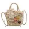 Chic Handcrafted Woven Bag Stylish Rattan Tote With Floral Print And Scarf