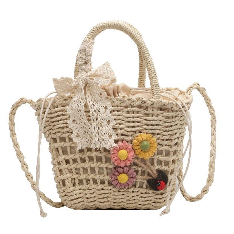 Chic Handcrafted Woven Bag Stylish Rattan Tote With Floral Print And Scarf