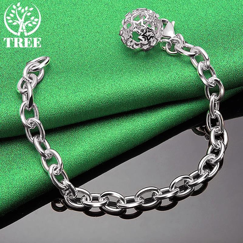 ALITREE 925 Sterling Silver Bracelet 18K Gold Round Hollow Ball Bracelets Women's Hand Chain Party Wedding Fashion Jewelry Gifts
