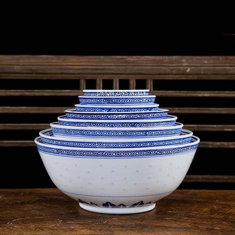 Ceramic Tableware Jingdezhen Blue and White Porcelain Ramen Soup Bowl Chinese Rice Bowls Dragon Pattern Vintage Dinnerware