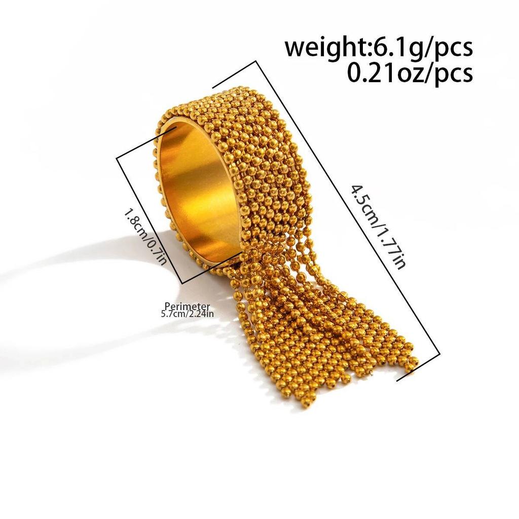 SHIXIN Fashion Stainless Steel Long Tassel Chain Open Rings for Women Charm Hip Hop Geometric 18K Gold Plated Wide Ring Jewelry