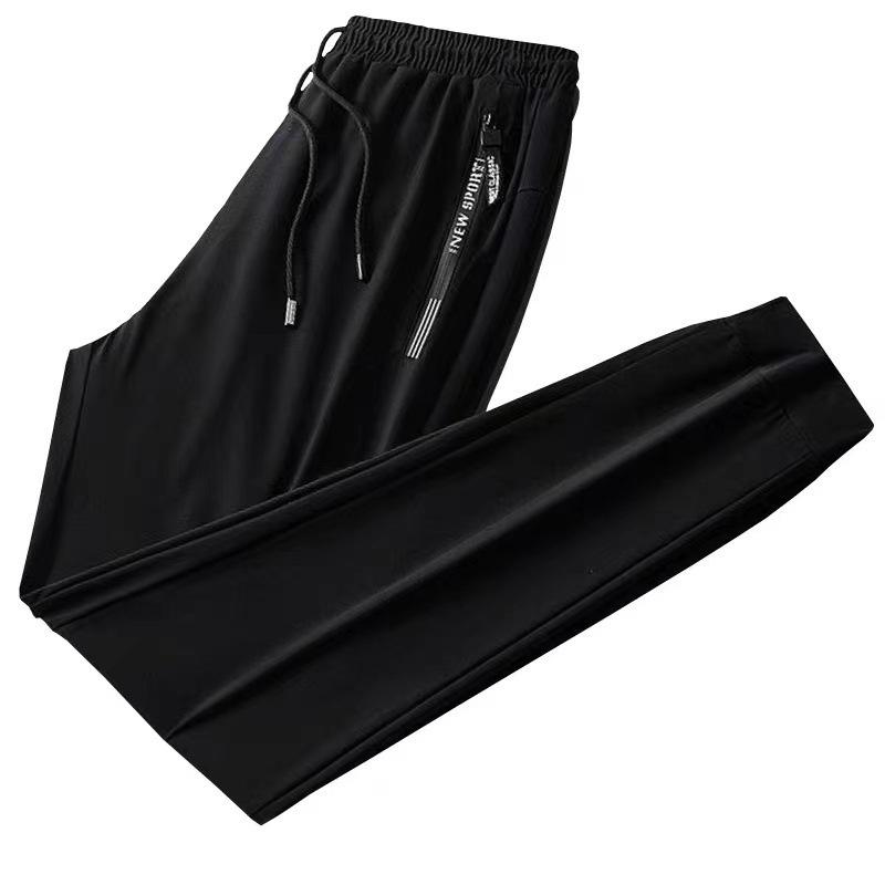 Trendy Thin Ice Silk Casual Pants Men's Comfortable Breathable Quick-drying Tied Feet Nine-point Pants Student Large-size Sweatpants Men
