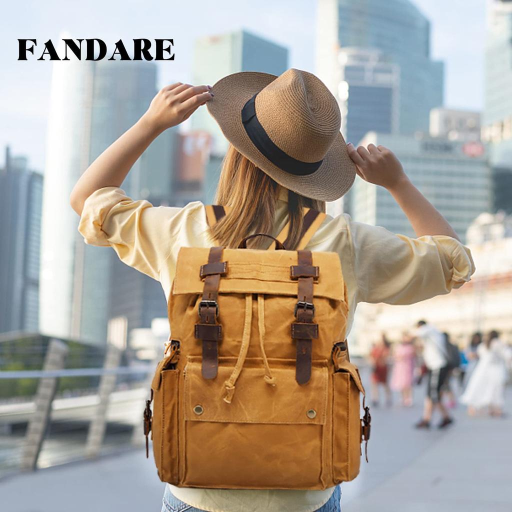 Large Capacity Canvas Retro Drawstring Hiking Large Night Business Popular Dark Yellow [FANDARE] Men's Backpack, Style, Backpack, Backpack, Daypack,