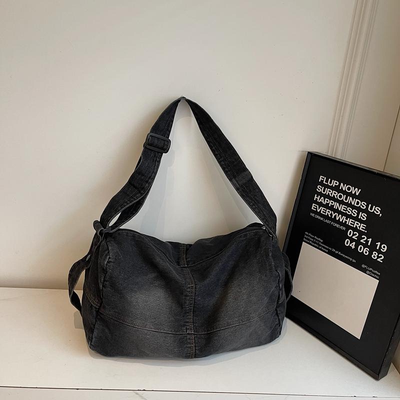 Geantă Crossbody din Denim Femei Geantă de Umăr Retro Capacitate Mare Geantă de Călătorie