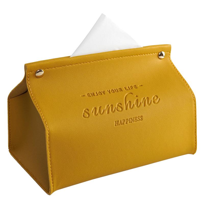 

YT2014 Nordic Snap Button Design PU Leather Tissue Box Car Home Decoration Desktop Napkin Holder Case Yellow