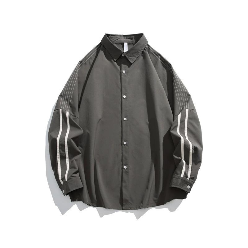 

Полосатая рубашка мужская с длинным рукавом мужская повседневная рубашка куртка мужской стиль XXL серый