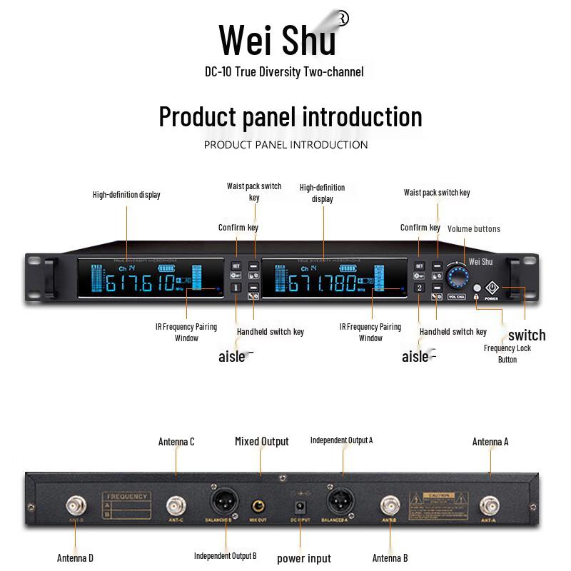 Système de microphone sans fil Weishu DC-10 Professionnel Bande U (Version CN)