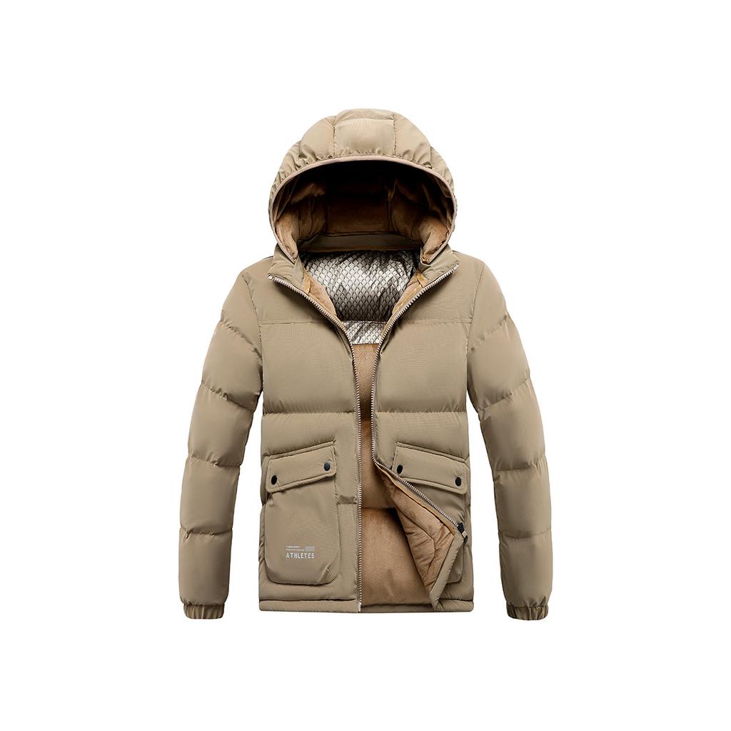 Lightweight Cotton Coat Men's Winter Solid Color Graphene Slim Fit Removable Hat Thickened Hooded Jacket Men