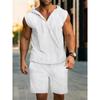 Men's New Summer Casual Hooded Outfit, Comfortable and Fashionable Men's Beach Set, Solid-color Casual Two-piece Set
