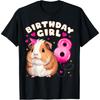 8th Birthday Girl 8 Years, Guinea Pig and Big Number 8 T-Shirt