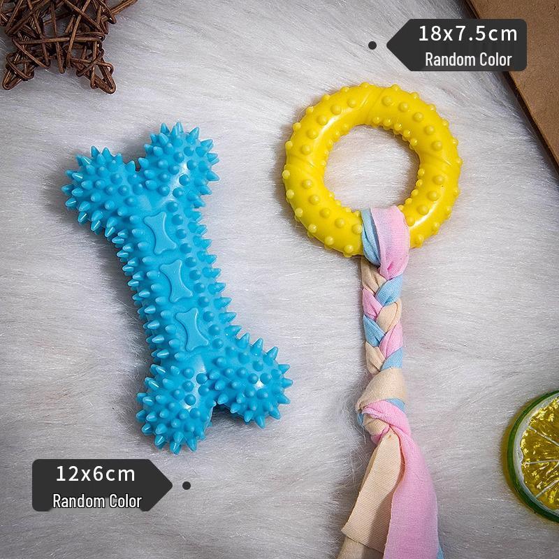 Small Dog Chew Set: Teething Stick & Bite-Resistant Rubber Ball