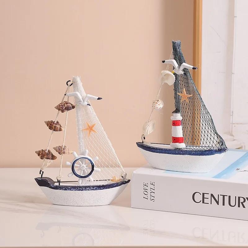 Wooden Sailboat Ornaments,shell,boat Rudder,anchor,lighthouse,seabird Decoration Boat,Home Room Children's Room Decoration Gift