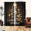 Christmas Tree Curtains Merry Print Light Filtering Fade Resistant Home Decor Blocking Set Of 2 Made Polyester With Rod Pocket Machine Washable