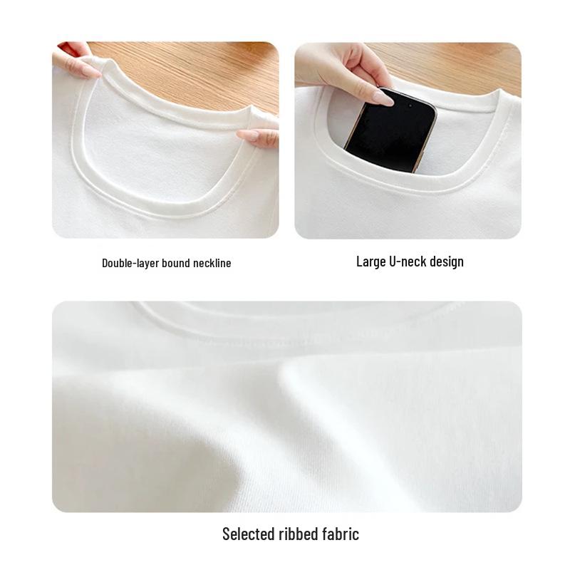 Women's U-neck White Cropped T-shirt - Short Sleeve, Slim Fit, 2026 New Style