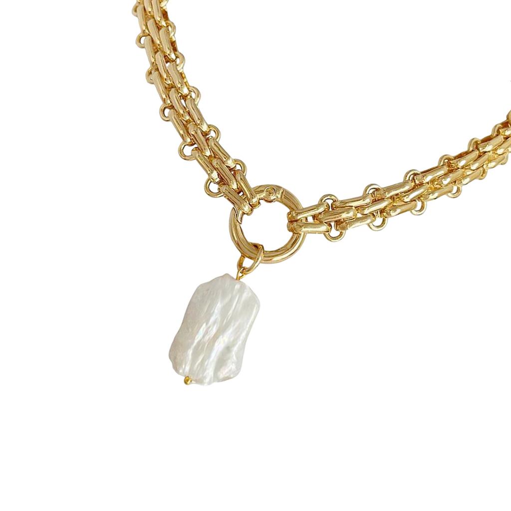 Vintage Inspire Baroque Necklace Featuring Geometric Square Freshwater Pearls and Choker Chain Designs Accessory