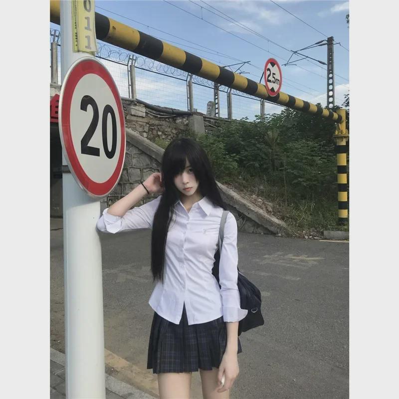 New Xiaozhichuan White Slim-Fit Long-Sleeved Women's Shirt - Autumn College JK Style with Embroidery