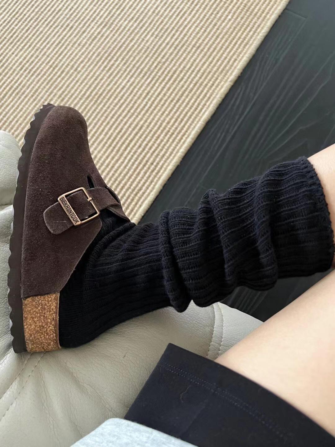 

High-End Gray Socks, Medium Socks, Calf Mesh Stacked Socks With Birkenstock Slippers, Solid Color Stockings, Cotton High Tops One size fits all чорний