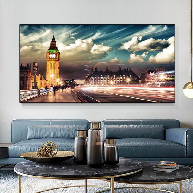 Peisaj Turnul Eiffel London Bridge Vedere la oraș Pictură pe pânză Postere și imprimeuri Artă de perete Poze Decor pentru cameră fără cadru