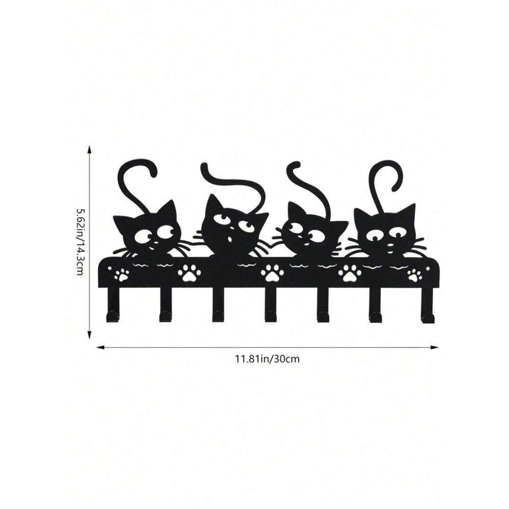 Black Metal Cat Hooks, Cute Kitten Wall Decor, Space Saving Wall Hooks for Hats Bags Towels, Entryway Bedroom Office Organization