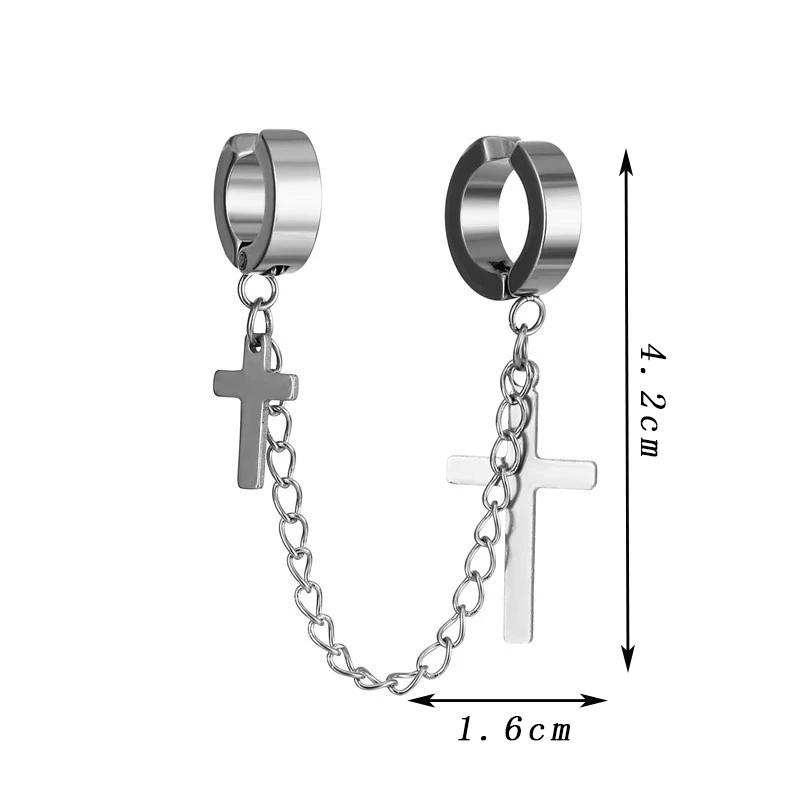 1pc Fashion Cross Pendant Ear Clip Non Piercing Earrings Fake Earrings for Men Women Punk Personalized Stainless Steel Zircon