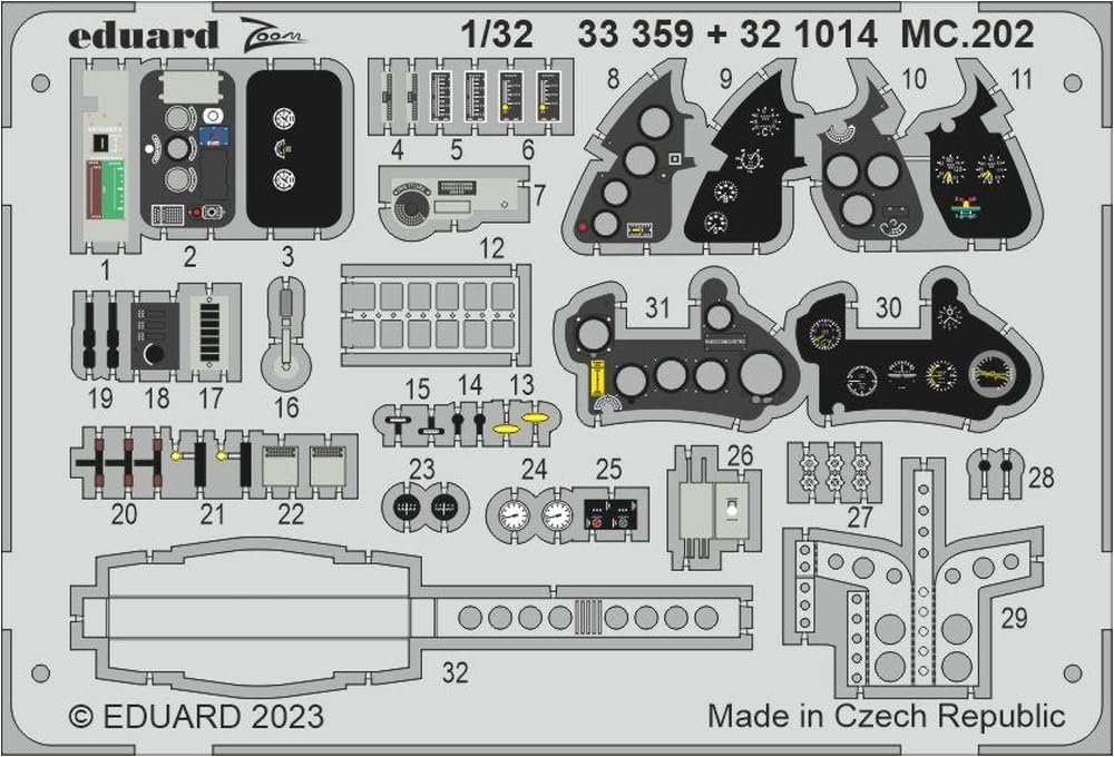 Eduard 1/32 Macchi MC.202 Folgore Etching Parts (for Italeri) Plastic Model Kit Parts EDU321014