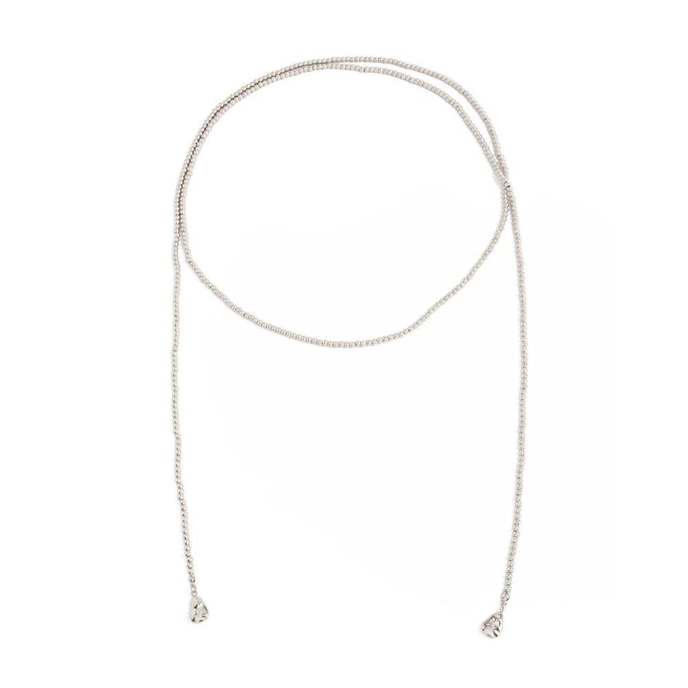 Long Beaded Clavicle Chain Vintage Geometric Chocker Creative Sweater Chain  Party Silver Beaded