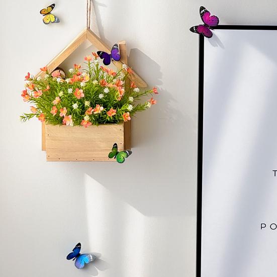 Wood Wall Planter with Artificial Plants, LED Lighted Rustic Farmhouse Wall Decor, Hanging Fake Plants Flowers Holder Vase for Bedroom Living Room