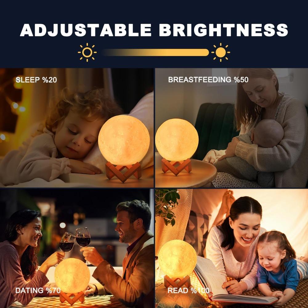 Upgraded Moon Lamp with 16 Colors, Moonlight Gift, Remote and Touch Control Night Light, 4.8-inch Diameter (1 piece)