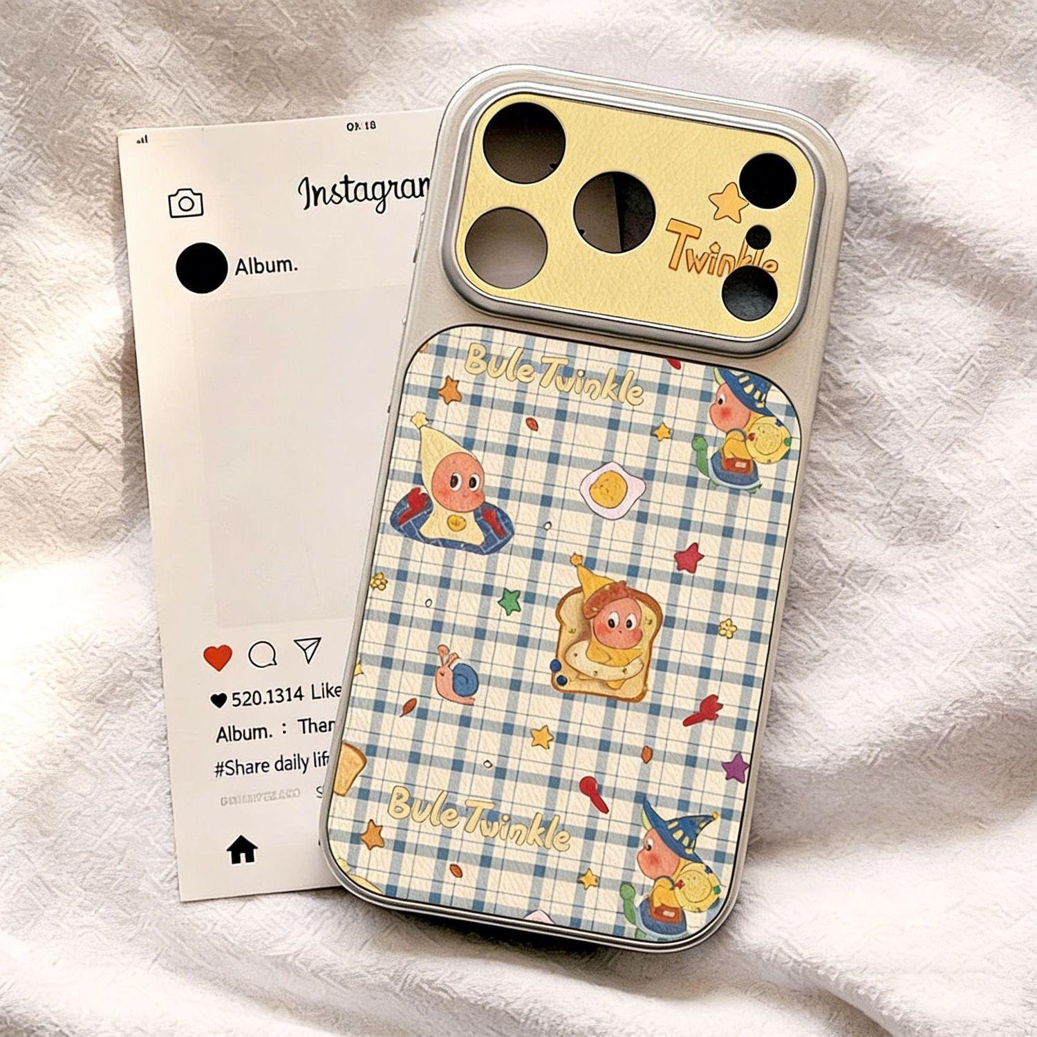 

Cartoon Plaid Star iPhone 16 Pro Max Case - Full Coverage Lambskin Cream iPhone 14 Pro