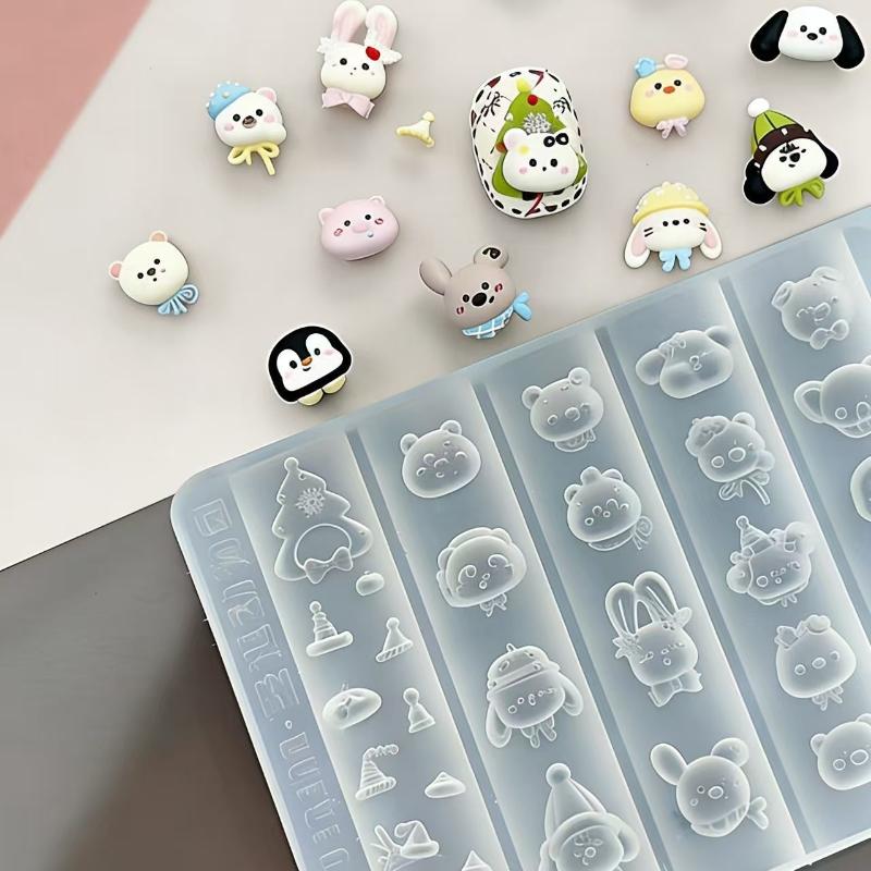 1/3Pcs 3D Silicone Nail Art Mold Bow Cartoon Animal Relief Pattern Design Diy Transparent Templates Manicure Design Tool