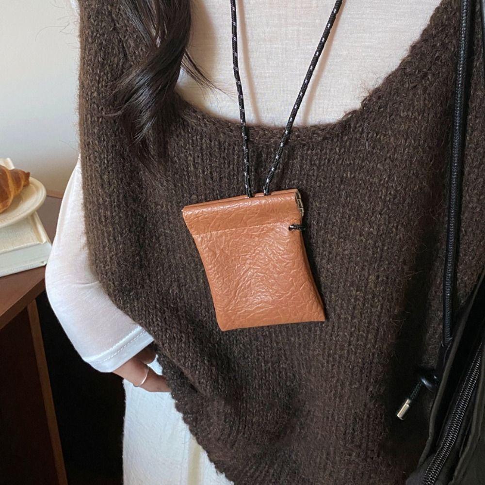 Travel Hanging Neck Coin Purse Korean Style Small Storage Bag Pu Leather Coin Purse  Streetwear