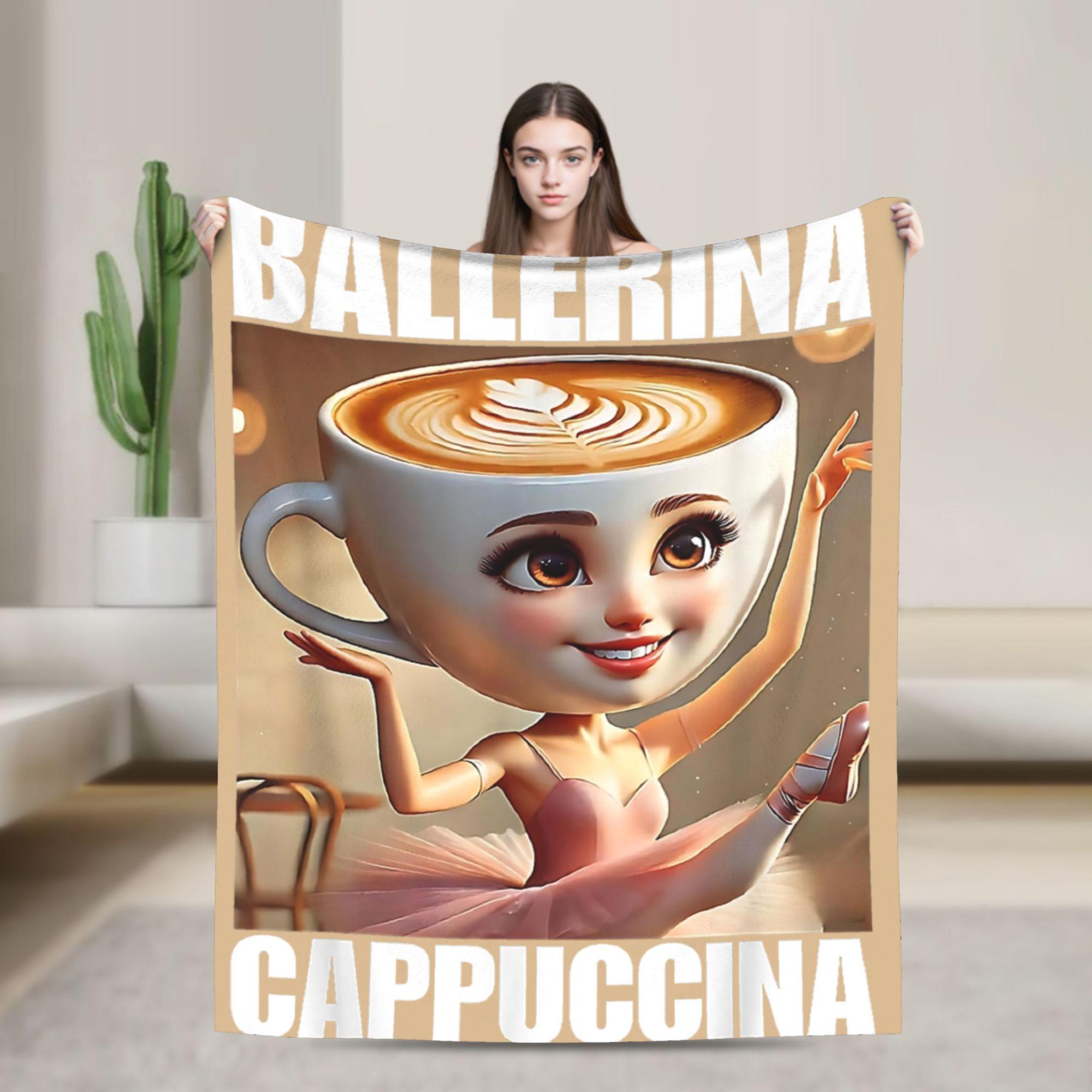 Italian Brainrot Ballerina Cappuccina Blankets Wool Awesome Soft Throw Blankets for Bedspread Spring/Autumn 200x150cm 80x60in