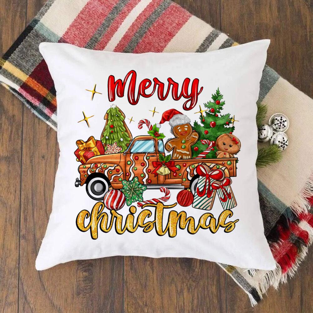 Christmas Crew Deer Print Pillow Case Winter Party Decor Home Cushion Cover Fall Holiday Pillowcase Xmas Gift for Family Friends