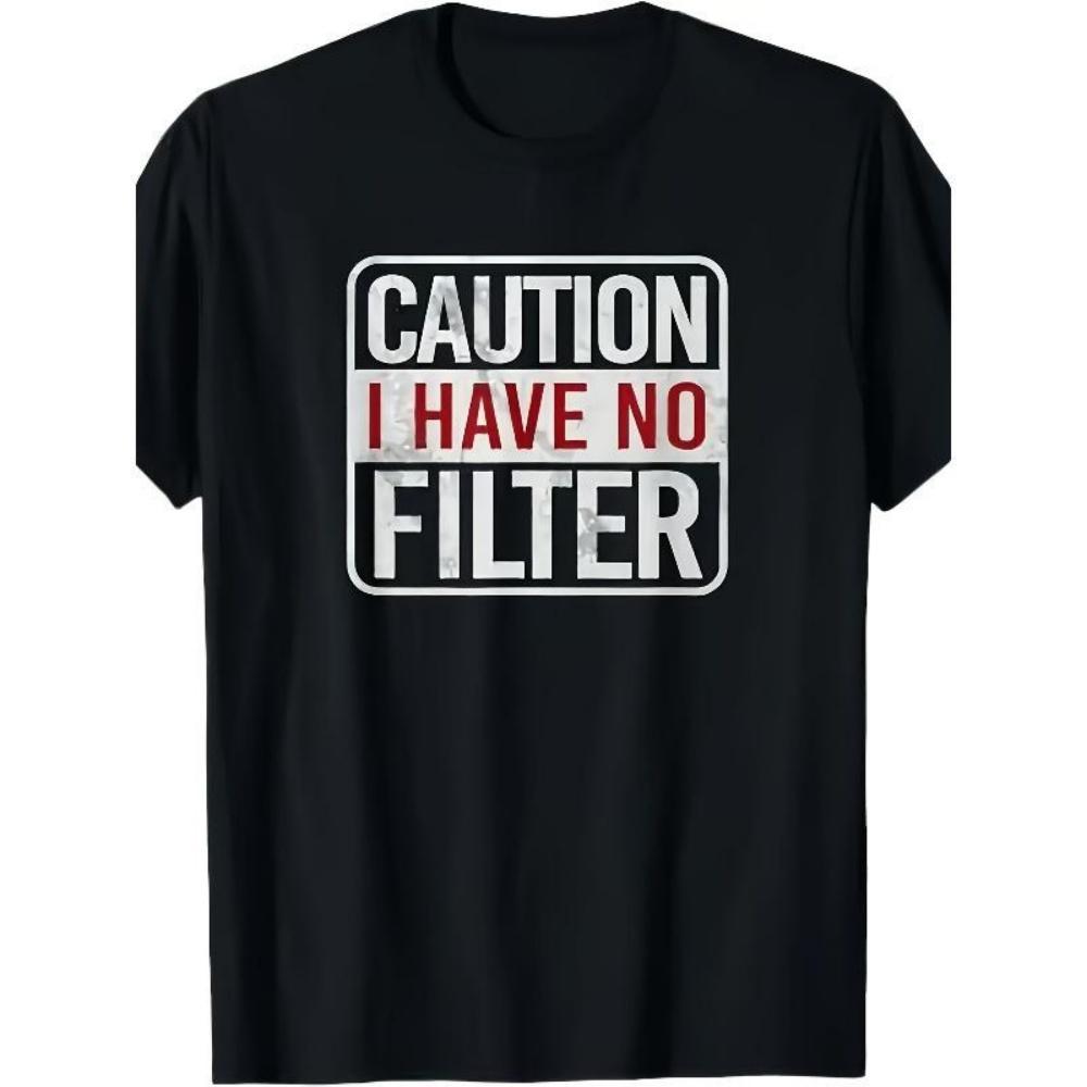 

European Sizes Men S _ Out, I Have No Filter_ Humorous Satire T-Shirt - Casual Round Neck, Slightly Stretchy, Black with Red And White Text XXXXXL чорний