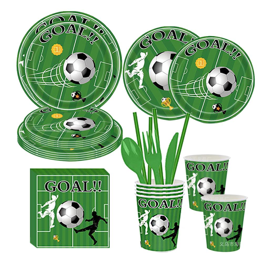 Soccer Theme Disposable Tableware Set Paper Plates Cups Napkins Tablecloth Boys Sports Football Birthday Party Decor Supplies