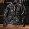 Giacca in pelle di cavallo da uomo colletto alla coreana casual plissettata Ami Kaji lavaggio pesante giacca in pelle plissettata